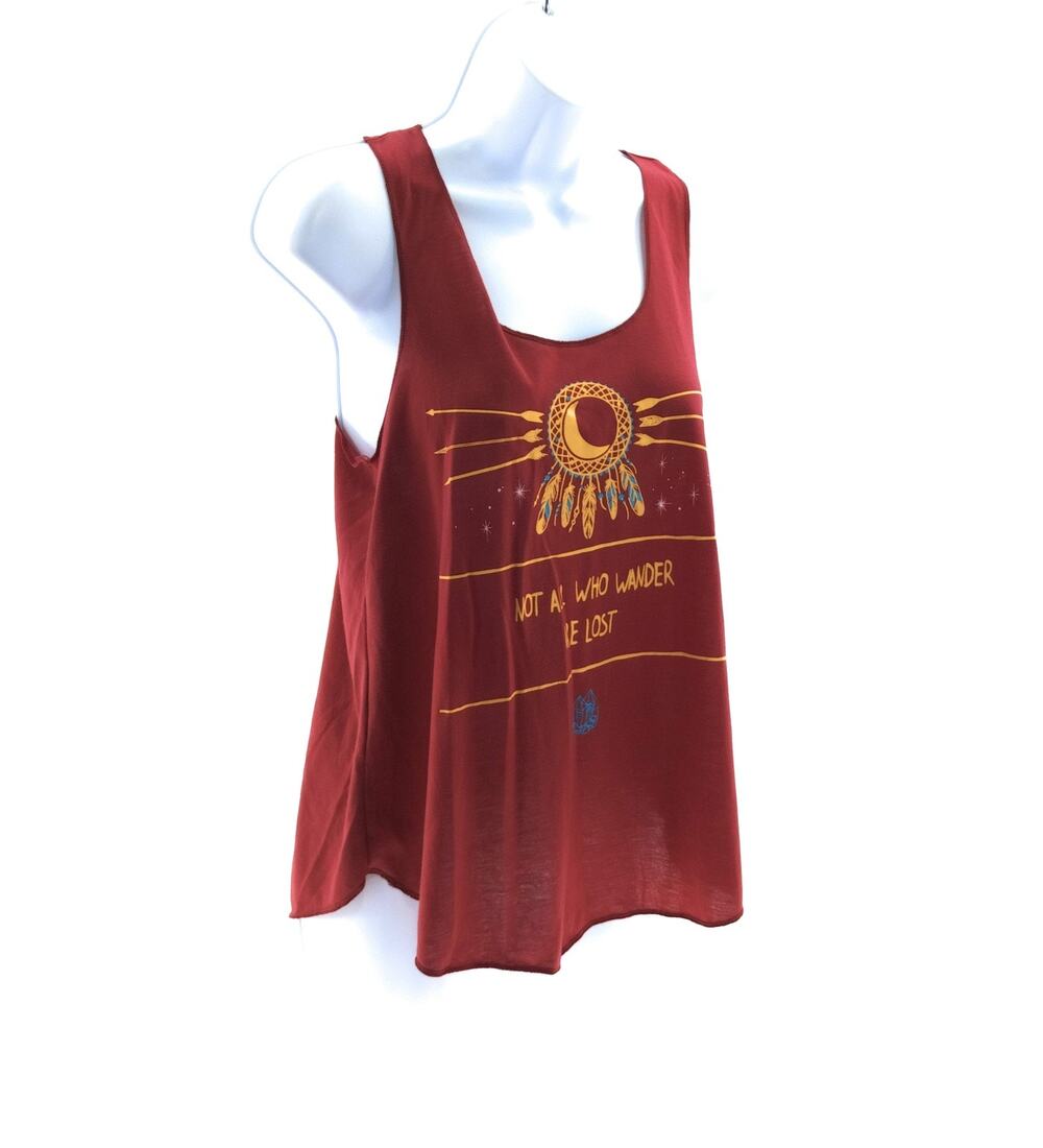 LA SOUL Women's Red Dreamcatcher Graphic Tank Top Small Sleeveless Scoop Neck